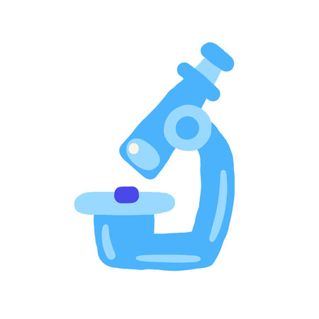 Cute science theme composition, postcard with funny hand drawn doodle microscope. School, science,...