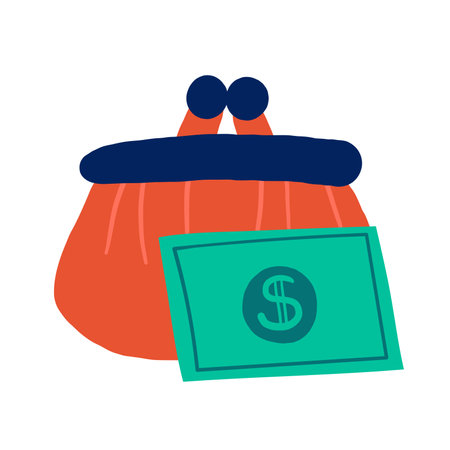 Money, finance, payment sign, icon, composition. Cute hand drawn doodle market, earning, deposit, currency, payment illustration with wallet, dollar, purse. financial business backgroundのイラスト素材