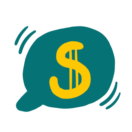 Money, finance, payment sign, icon, composition. Cute hand drawn doodle market, earning, deposit, currency, payment illustration with dollar dialog bubble. financial business backgroundのイラスト素材