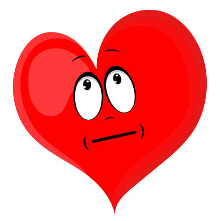 Heart red, vector drawn, cartoon with dreamy facial expression. Cheerful little man for icons or splash screens.のイラスト素材