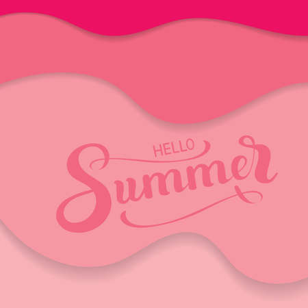 Cover with pink waves and the word lettering. Beach design for summer flyers and screensavers, wavy background.のイラスト素材