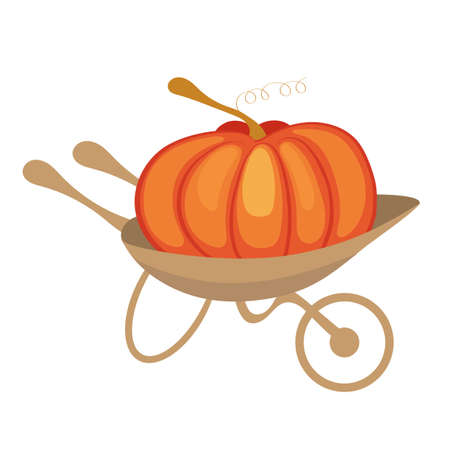 The pumpkin is in the cart, a large vegetable after harvest, preparing for Halloween. Organic farming for a vegetarian diet.のイラスト素材