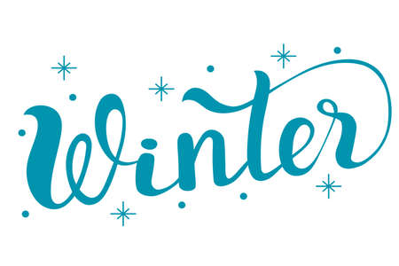 Winter - Lettering is written in blue letters. Template for a festive New Year card.のイラスト素材