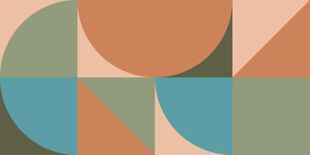 Trendy vector abstract geometric background with circles in retro scandinavian style. Graphic pattern of simple shapes in pastel colors, abstract mosaic.のイラスト素材