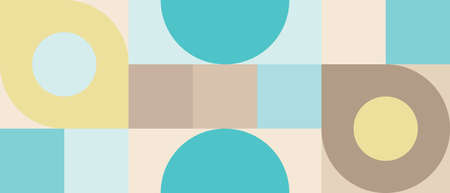 Trendy vector abstract geometric background with circles in retro scandinavian style, cover pattern seamless. Graphic pattern of simple shapes in pastel colors, abstract mosaic.のイラスト素材