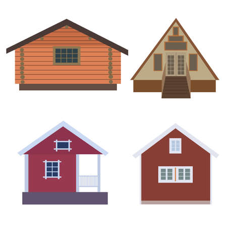 Lodges for summer camping, flat cartoon vector. Small dwellings for outdoor recreation, beautiful design of houses.のイラスト素材