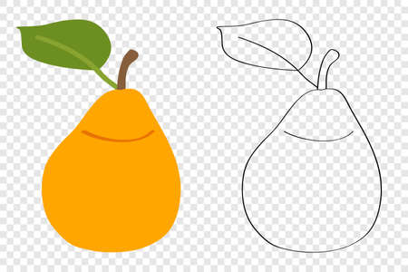 Pear - delicious sweet fruit, cartoon flat vector illustration. Icon icon symbol for creating packaging or patterns, children's coloring.のイラスト素材