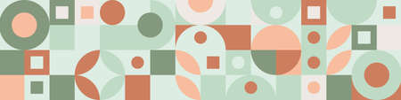 Seamless mosaic with geometric shapes in the style of the Scandinavian pattern, pastel background with circles, squares. Minimalistic abstract template for cover or web design.のイラスト素材