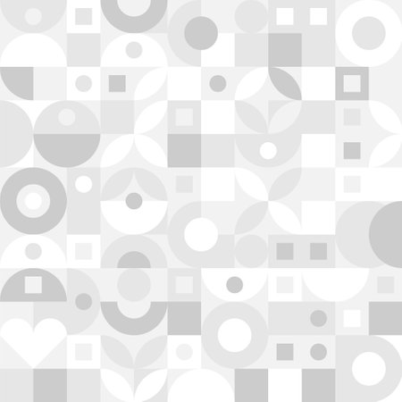 Trendy abstract geometric background with circles in Scandinavian retro style, seamless cover. Graphic pattern of simple shapes in gray tones, abstract white mosaic.の写真素材