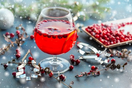 Christmas still life with cranberriy punch. Christmas and new year concept.の写真素材