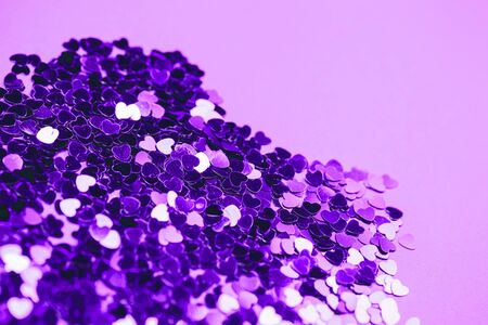 Ultra violet glitter hearts. Bright and festive st. valentine's greeting concept.の写真素材