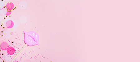 Creative confetti background with pink lips.の写真素材