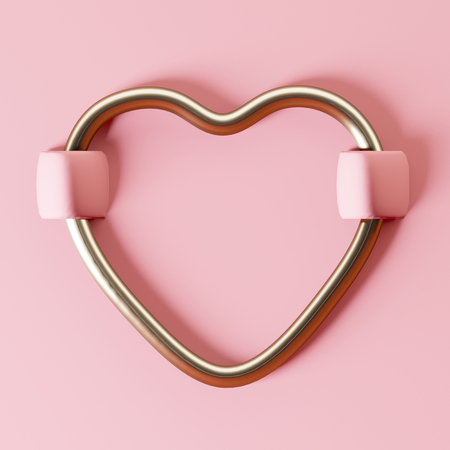 sewn metal heart on red velvet fabric. Valentine's day minimal conceptの写真素材