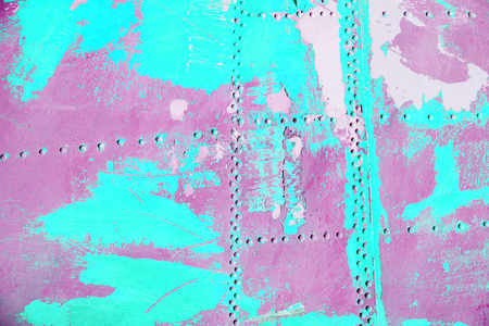 Metal pink and blue grunge painted texture. Close upの写真素材