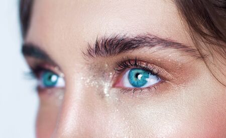 Beautiful woman blue eyes, fashion beauty portrait