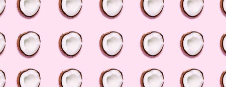 Coconut on pink background. Minimal concept. Top view, flat layの写真素材