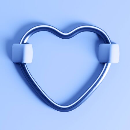 metal heart on classic blue velvet fabric. Valentine's day minimal concept.の写真素材