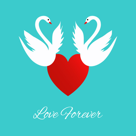 Two swans with heart greeting card. Vector illustration of love concept.のイラスト素材
