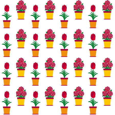 Garden seamless pattern on white. Vector illustration flowers in pots for the house.のイラスト素材