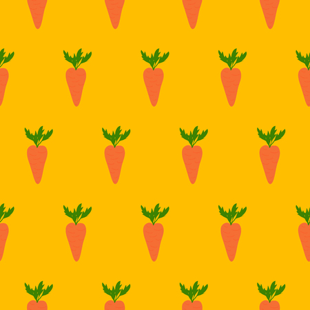 Carrot flat seamless pattern. Vector illustration of  image of carrot on a yellow background.