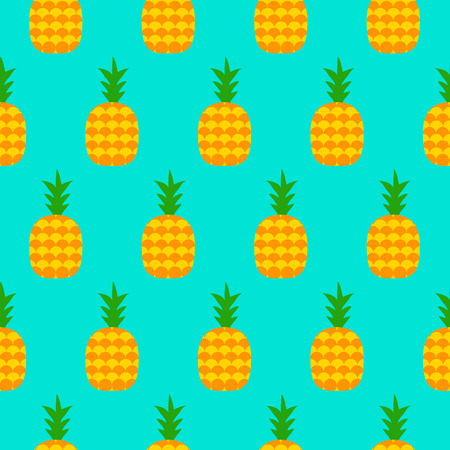 Pineapple flat seamless pattern. Vector illustration of image of pineapple on a mint background.のイラスト素材