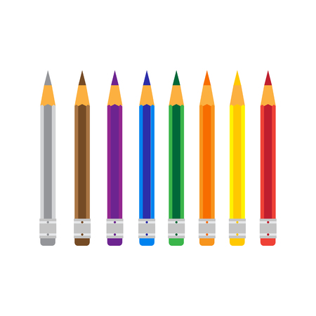 Colorful pencils isolated over white. Vector illustration of set of colored pencils for drawing.のイラスト素材