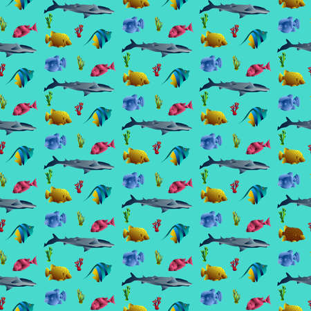 Blue Fish Seamless Patternのイラスト素材