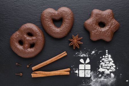 traditional german christmas chocolate gingerbread lebkuchen with spices and flour like christmas...
