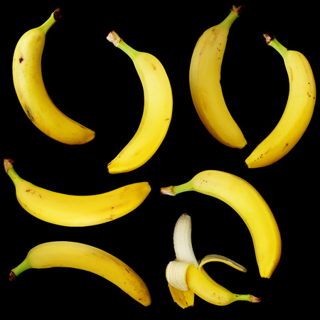 bananas isolated on black backgroundの写真素材