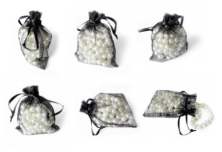 Pearls necklace in black bagの写真素材
