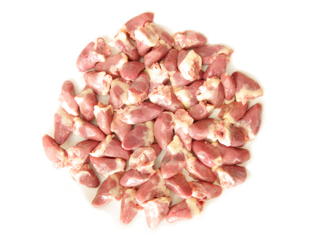 Raw chicken hearts isolatedの写真素材