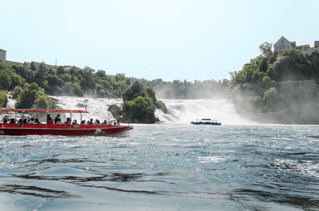 Rhine Falls Boats Tourists Water Summer 9. Juni 2025の写真素材