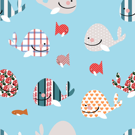seamless pattern of silhouettes from cute whales.のイラスト素材