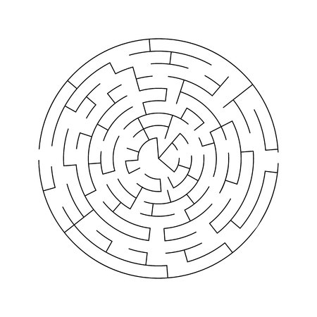 Complex maze puzzle game (high level of difficulty). Success. Black and white labyrinth business concept. Circle as labyrinthのイラスト素材