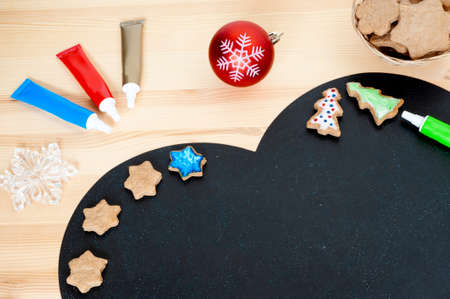 painting gingerbread at home, for Christmasの写真素材