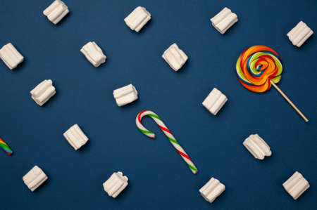 diagonal marshmallows and lollipops, backgroundの写真素材