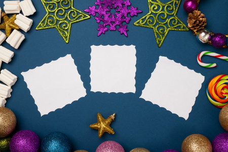 Christmas card with toys and sweets, with place for text