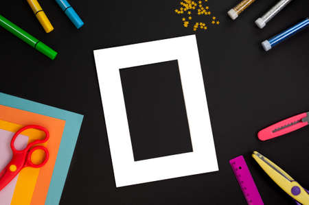 Photo frame with copy space, with a set of decoration toolsの写真素材