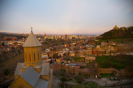 View of Tbilisi, capital city of Georgia, at sunset