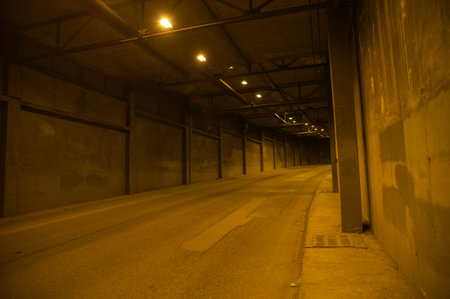 empty underground tunnel for cars at night