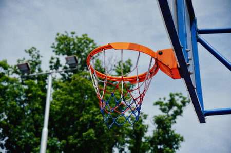 basketball backboard and net in the park, basketball hoop and netの写真素材