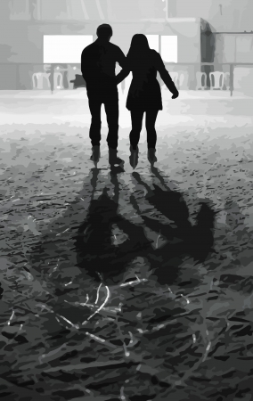 Couple skating on ice rink during winterのイラスト素材