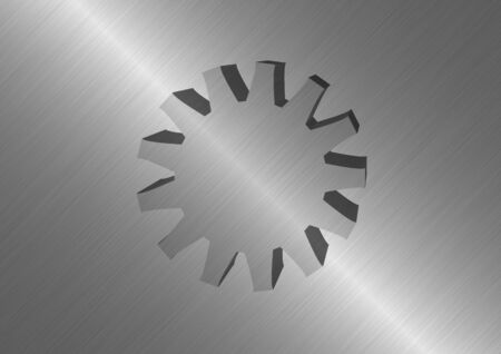 Polished metal background with protruding metal wheel in the middle の写真素材