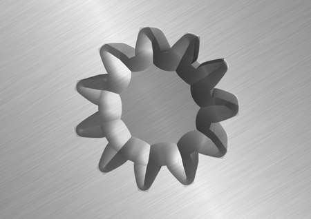 Brushed metallic surface with protruding wheel in the middleの写真素材