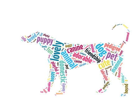 Words illustration of a dog in white backgroundの写真素材