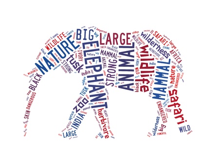 Words illustration of an elephant in white backgroundの写真素材