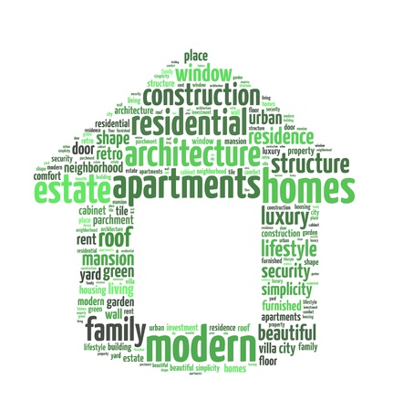 Words illustration of a house in white backgroundの写真素材