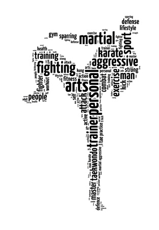 Words illustration of a man doing martial arts training in white backgroundの写真素材