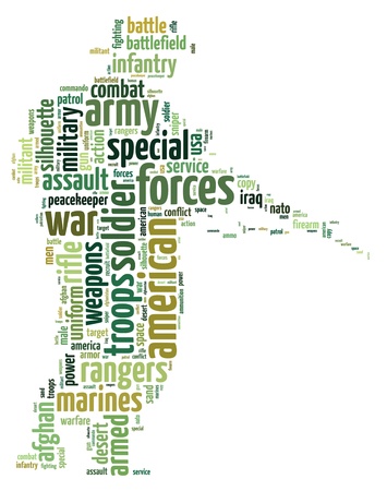 Words illustration of an army personnel in white backgroundの写真素材