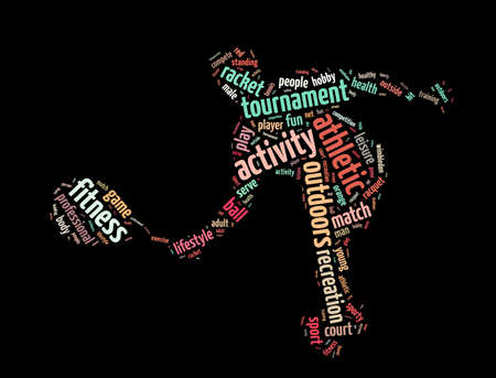 Words illustration of a tennis player in black backgroundの写真素材